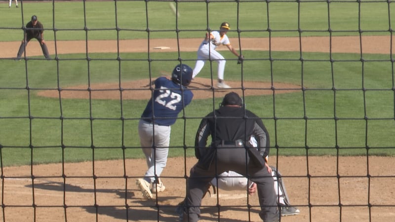 Maddox Stadelmeir smashes one of his three home runs of the Regional in the final...