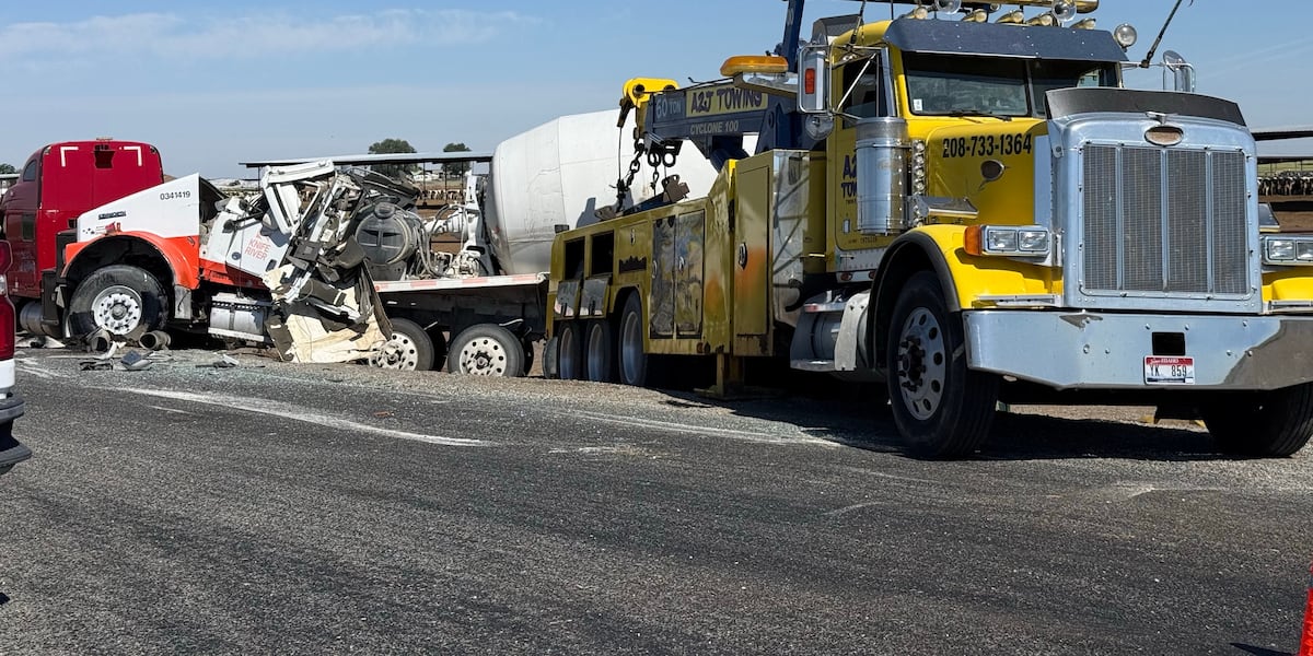 Driver airlifted after concrete truck rolls in Gooding County