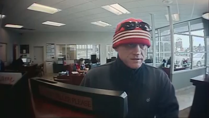Surveillance video shows an image of a suspect who reportedly robbed the D.L. Evans bank on...