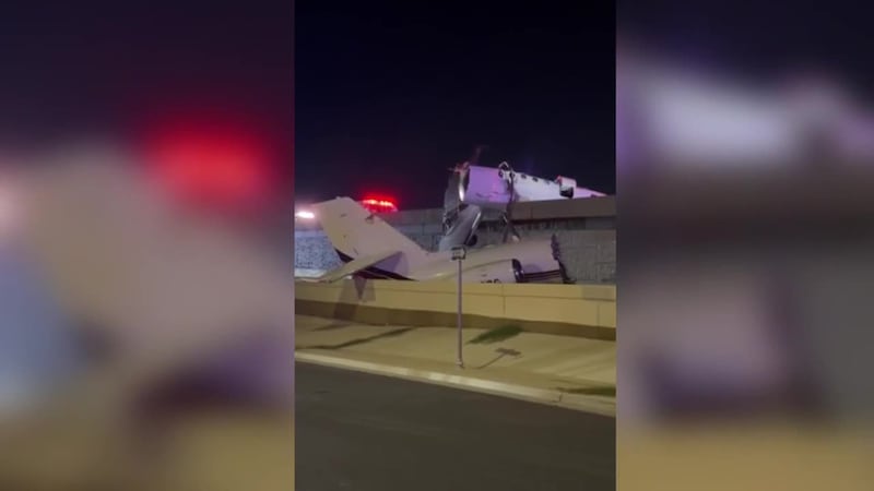 A business jet crashed on a highway in Laredo, Texas, and caught fire, killing one person and...